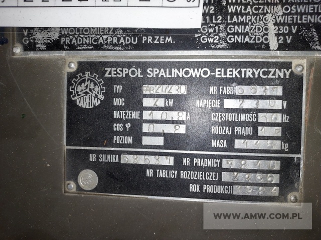 Elektrownia oświetleniowa EO-1 (z częściowym wyposażeniem) z PAB-2-1/230R (2 kW, 230 V, 50 Hz) na ramie  