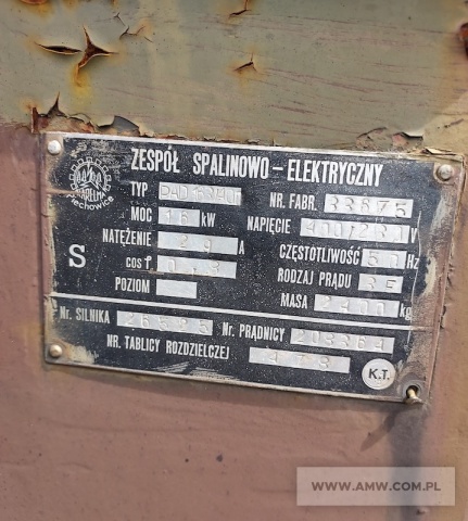 Zespół spalinowo-elektryczny PAD-16-3/400/P1 (16 kW, 380 V, 50 Hz) na przyczepie 1-os. (ładowność 1,5 t) 