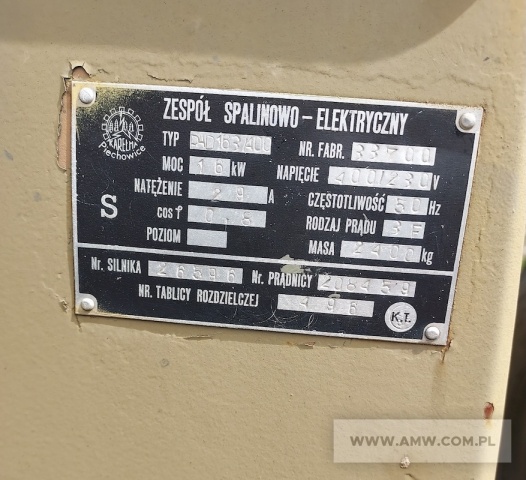 Zespół spalinowo-elektryczny PAD-16-3/400/P1 (16 kW, 380 V, 50 Hz) na przyczepie 1-os. (ładowność 1,5 t) 