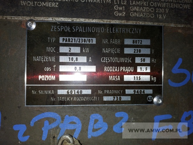 Elektrownia oświetleniowa EO-1-05 (z częściowym wyposażeniem) z PAB-2-1/230R (2 kW, 230 V, 50 Hz) na ramie 