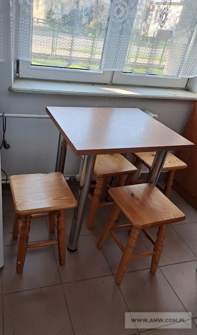 Meble kuchenne – pakiet zawierający 30 poz. asort. (wg oddzielnego wykazu), w tym: komplet mebli kuchennych – 1 szt., stół kuchenny – 2 szt., szafka kuchenna stojąca – 10 szt., szafka kuchenna wisząca – 10 szt., taboret kuchenny – 7 szt. 