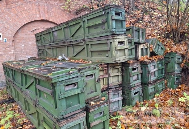 Odpadowe opakowania z drewna (zużyte skrzynie drewniane po środkach bojowych przechowywane na wolnym powietrzu oraz częściowo w magazynie, załadunek we własnym zakresie) (kod odpadu 15 01 03) 