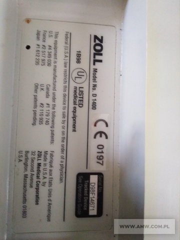 Defibrylator przenośny typ ZOLL-1400 (nr. fabr. D98F14671) 