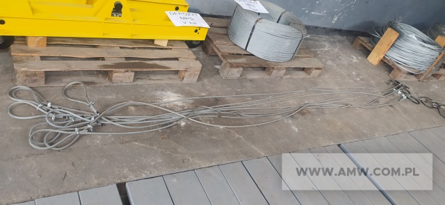 Zestaw przeładunkowy do żurawia - pakiet zawierający 5 poz. asort., w tym: lina fi 10 mm ocynkowana ZS 1770WS 6x31+NF – 634 kg, lina stalowa ocynkowana fi 10 mm - 2000 m, trawers specjalny 0-6,3 t - 2 szt., zawiesie czterocięgnowe A-3,2/1,6-3 oczkowe - 2 szt., zawiesie linowe 2-cięgnowe+3,2, L=3,15 - 4 szt. 