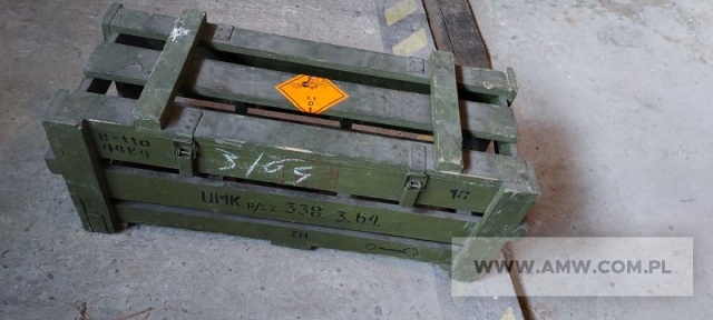 Skrzynie drewniane różne (794 szt.) - pakiet zawierający 34 poz. asort. (wg oddzielnego wykazu), w tym m.in.: skrzynie drewniane do trotylu, skrzynie do min itp. 